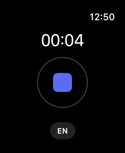 Murmur on Apple Watch, recording a thought with a single stop button.